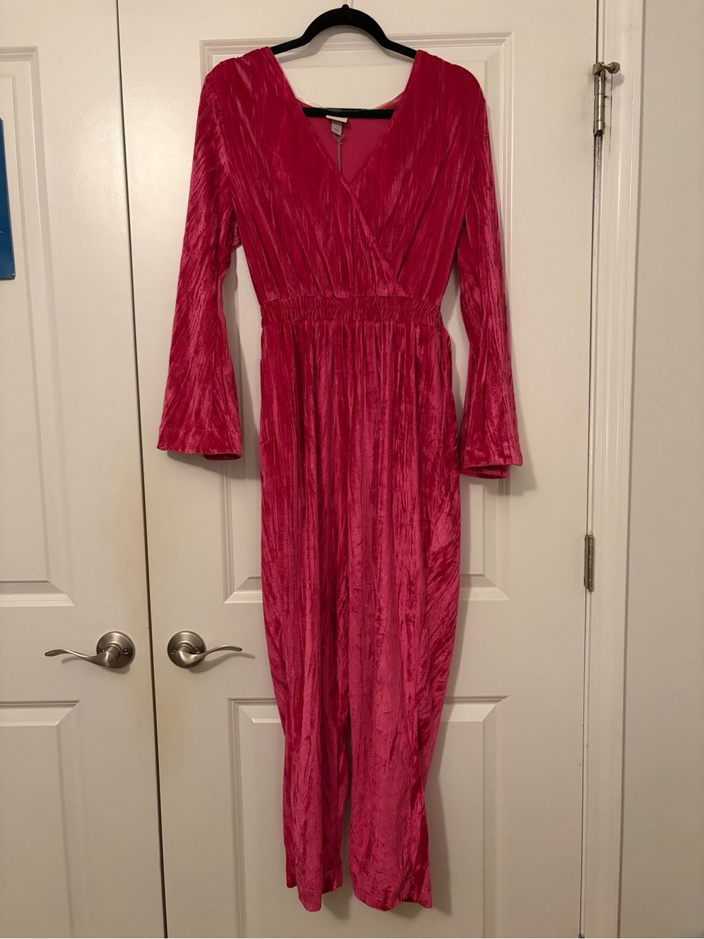 a new day Fuchsia Velvet Long-Sleeve Jumpsuit